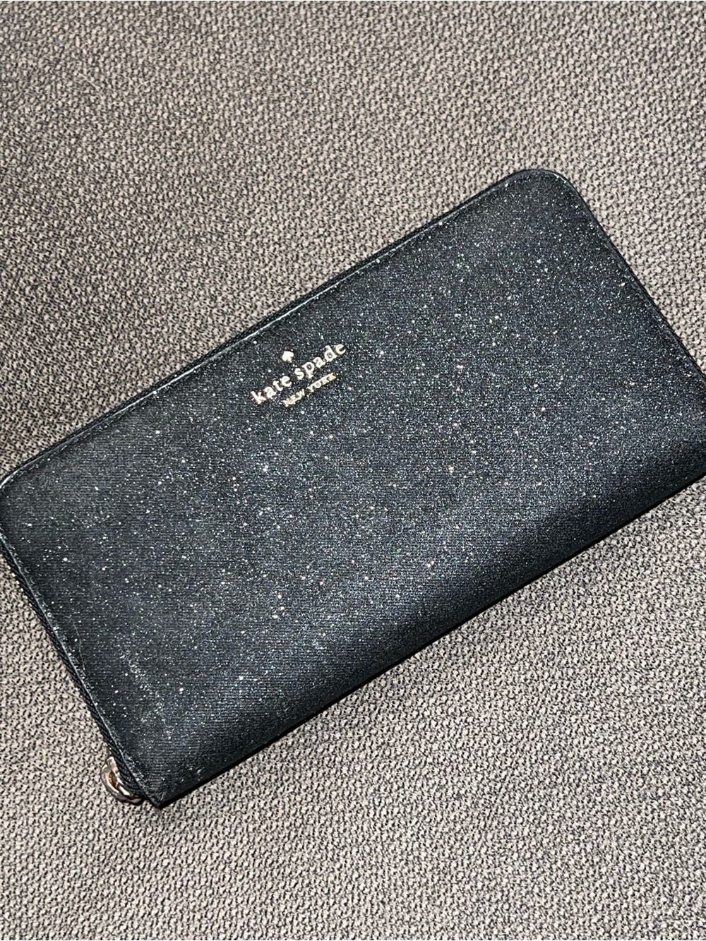 kate spade Black Glitter Zip-Around Continental Wallet